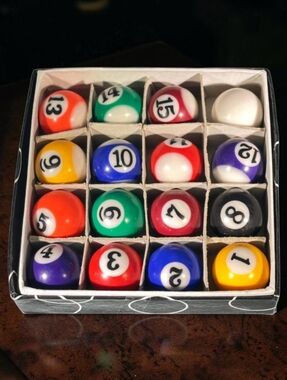 Vintage Set of Mini Numbered Pool/Billiard Balls - Multicolor